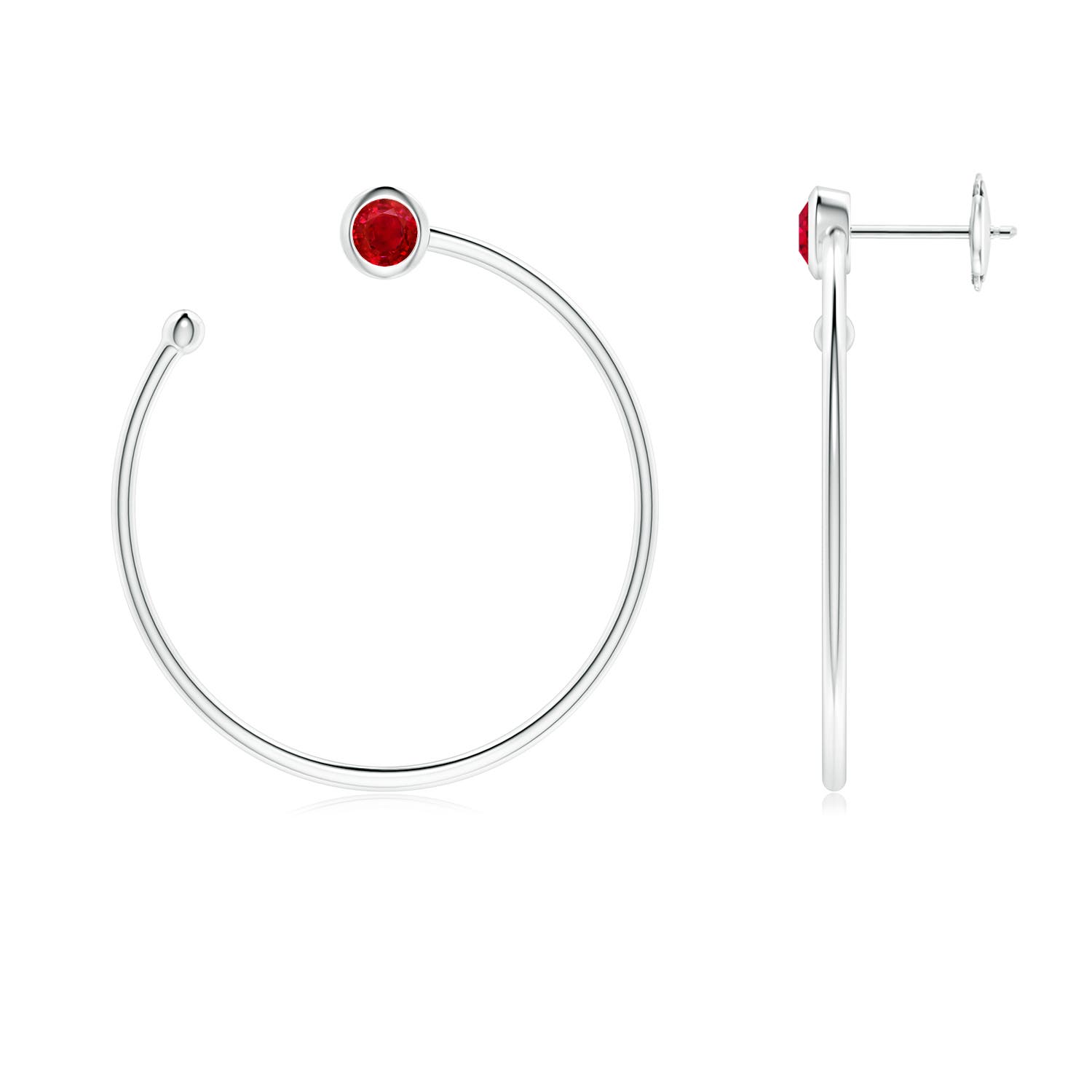 3.6mm AAA Bezel-Set Round Ruby Front-to-Back Flex Hoop Earrings in White Gold