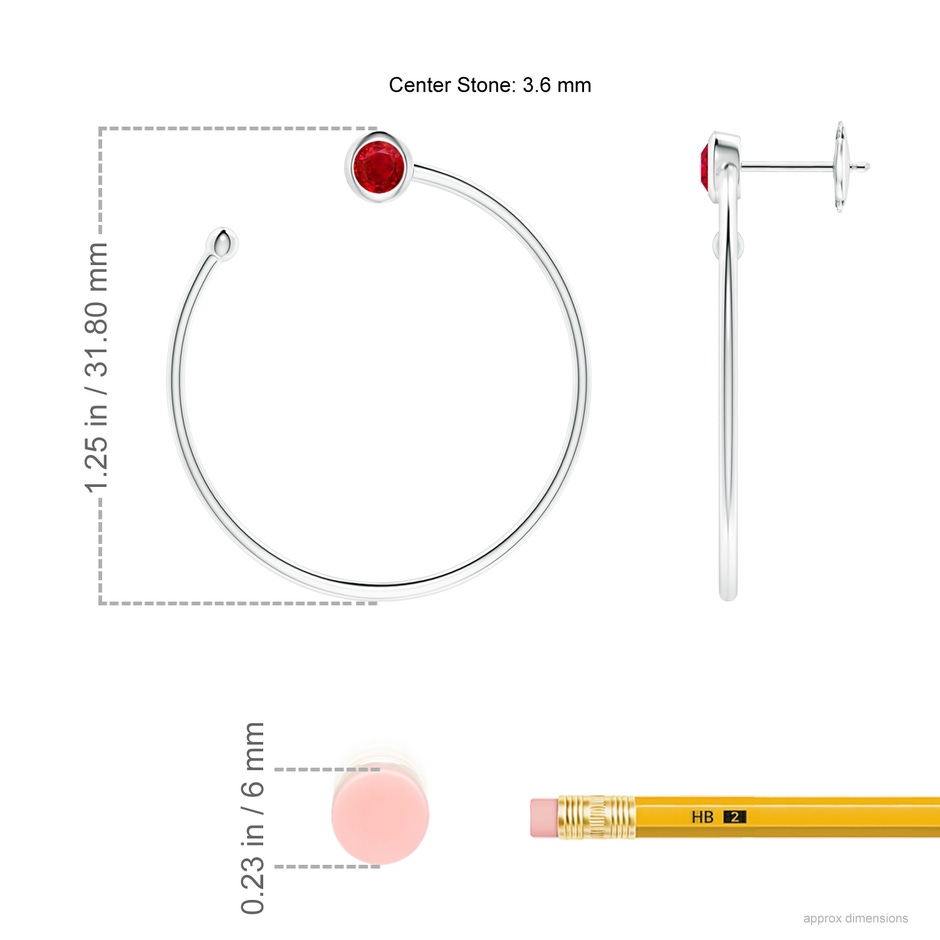 3.6mm AAA Bezel-Set Round Ruby Front-to-Back Flex Hoop Earrings in White Gold ruler