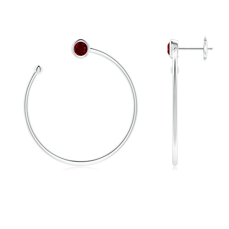 3.6mm AAAA Bezel-Set Round Ruby Front-to-Back Flex Hoop Earrings in White Gold 