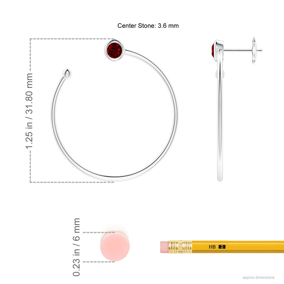 3.6mm AAAA Bezel-Set Round Ruby Front-to-Back Flex Hoop Earrings in White Gold ruler