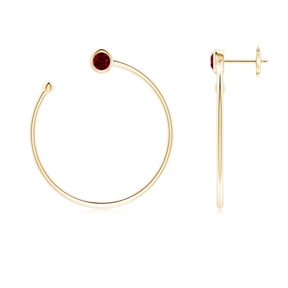 3.6mm AAAA Bezel-Set Round Ruby Front-to-Back Flex Hoop Earrings in Yellow Gold 