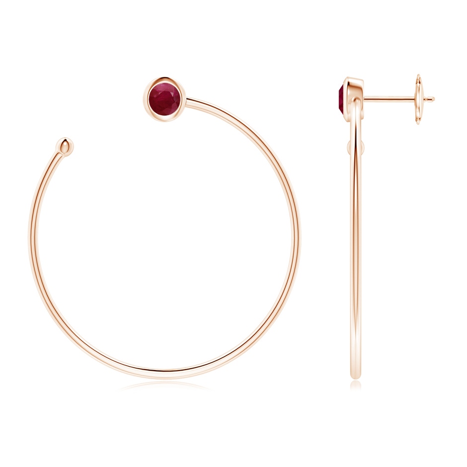 4.1mm A Bezel-Set Round Ruby Front-to-Back Flex Hoop Earrings in Rose Gold 