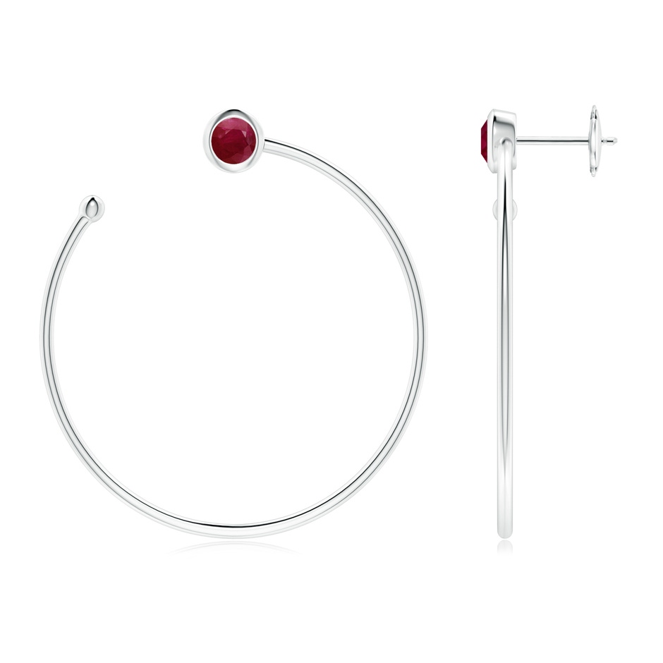 4.1mm A Bezel-Set Round Ruby Front-to-Back Flex Hoop Earrings in White Gold 