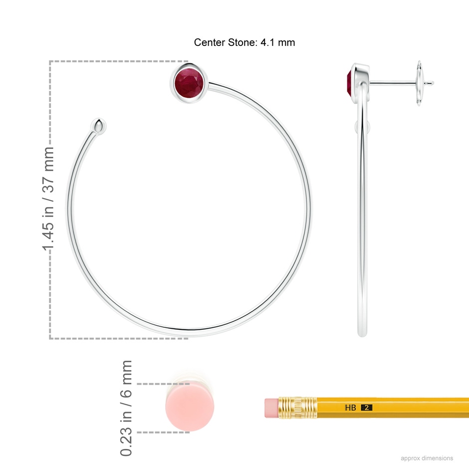 4.1mm A Bezel-Set Round Ruby Front-to-Back Flex Hoop Earrings in White Gold ruler