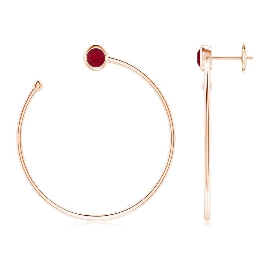4.1mm AA Bezel-Set Round Ruby Front-to-Back Flex Hoop Earrings in Rose Gold 