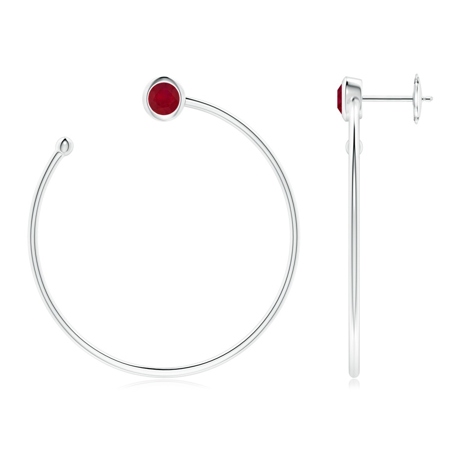 4.1mm AA Bezel-Set Round Ruby Front-to-Back Flex Hoop Earrings in White Gold 