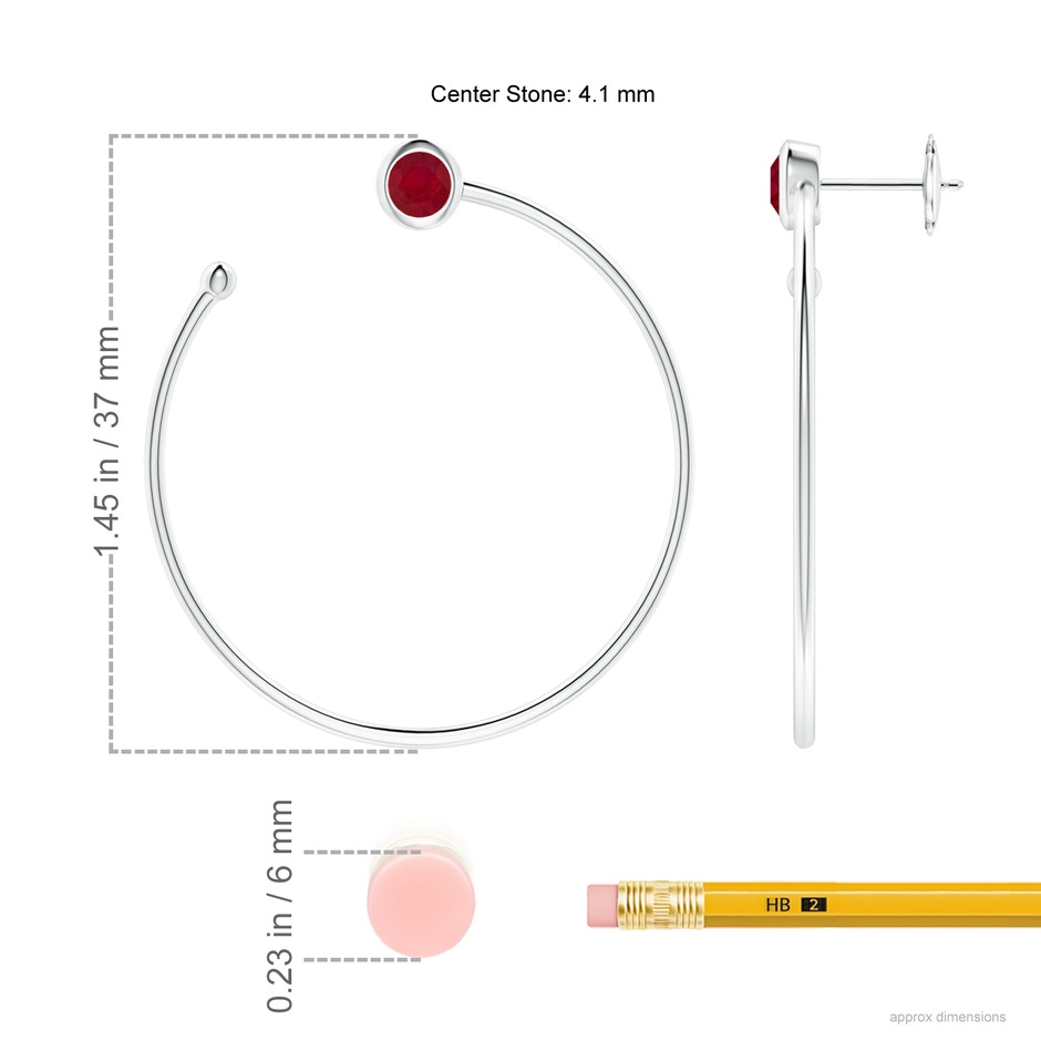 4.1mm AA Bezel-Set Round Ruby Front-to-Back Flex Hoop Earrings in White Gold ruler