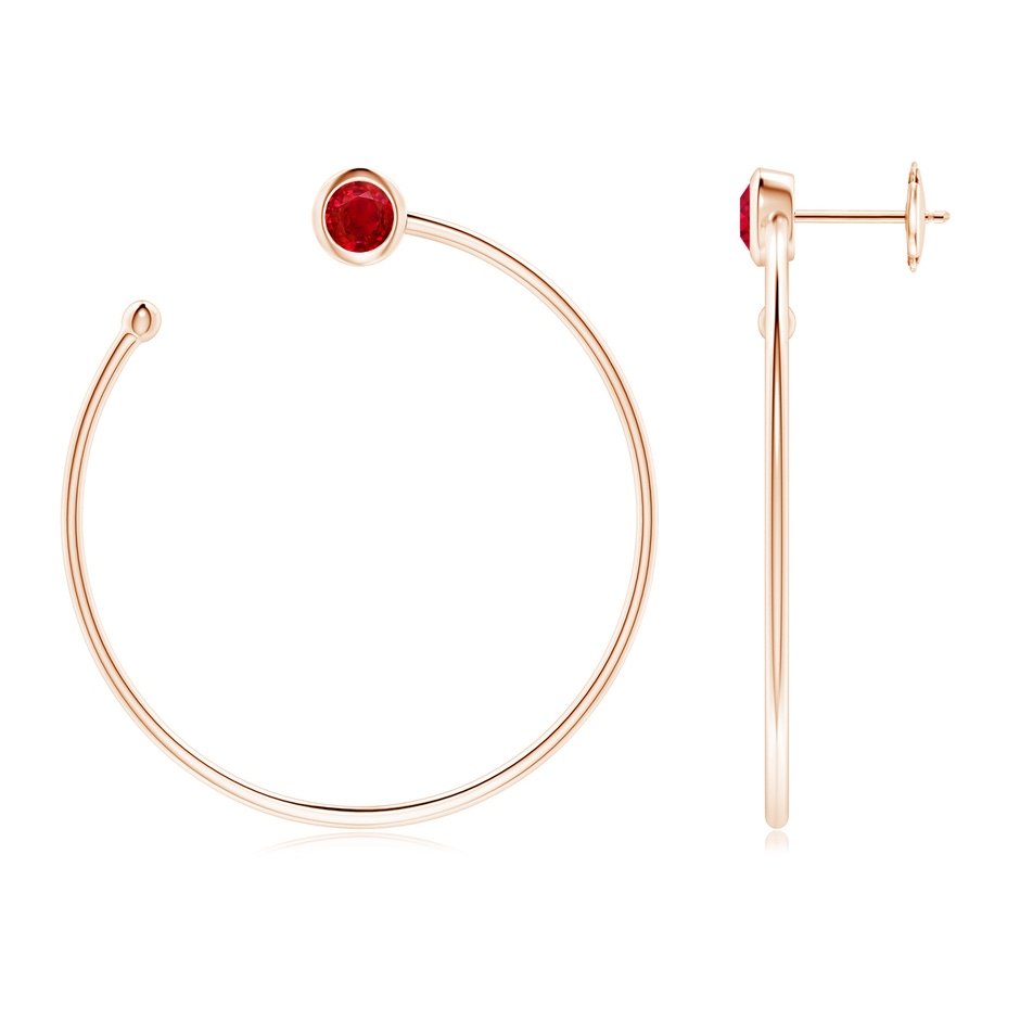 4.1mm AAA Bezel-Set Round Ruby Front-to-Back Flex Hoop Earrings in Rose Gold 