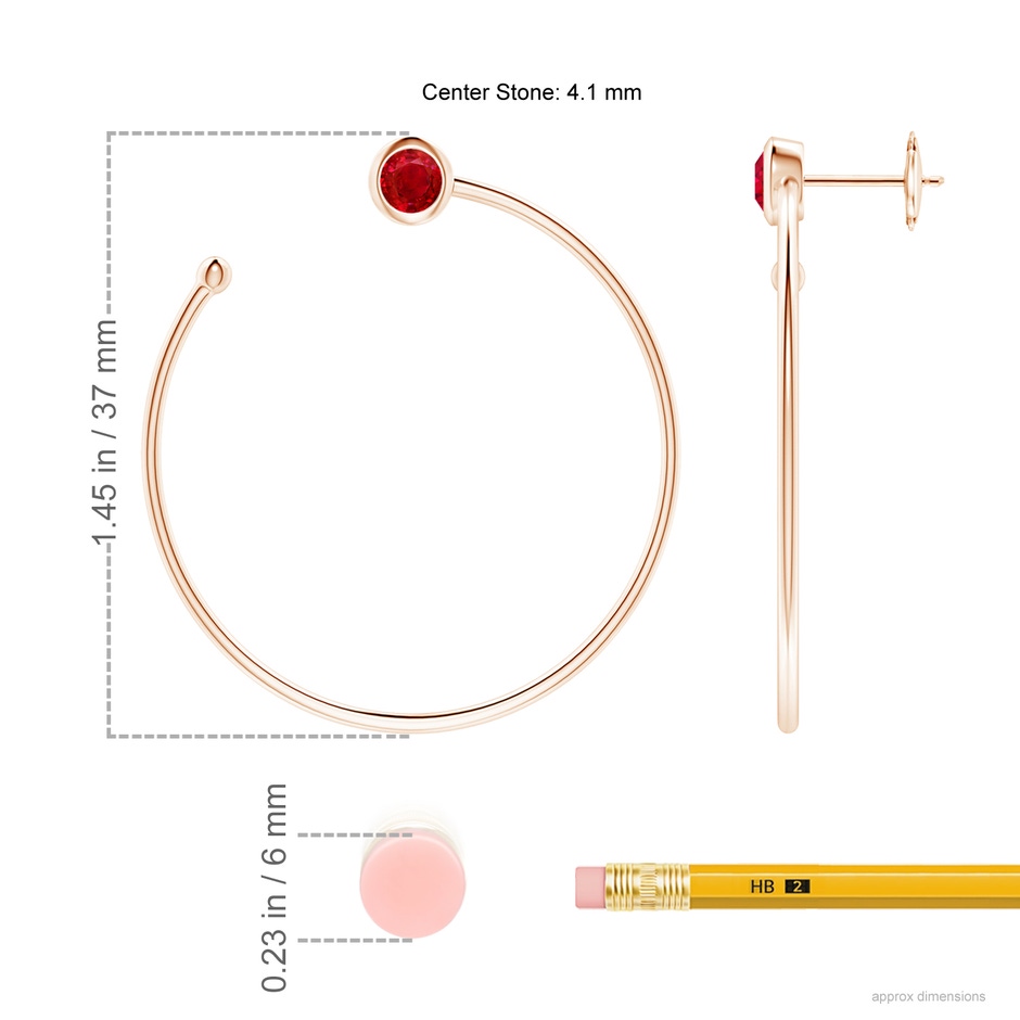 4.1mm AAA Bezel-Set Round Ruby Front-to-Back Flex Hoop Earrings in Rose Gold ruler