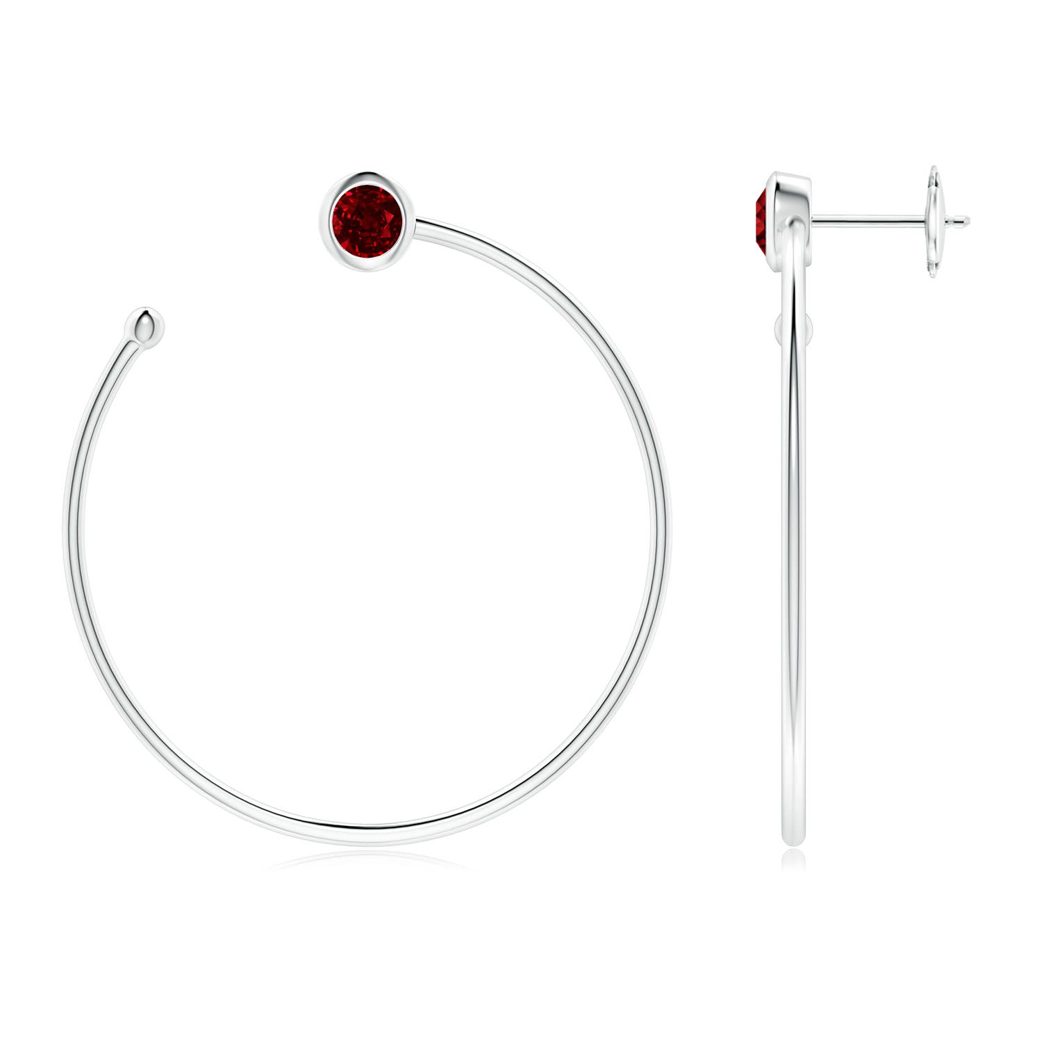4.1mm AAAA Bezel-Set Round Ruby Front-to-Back Flex Hoop Earrings in White Gold
