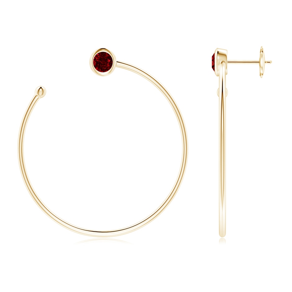4.1mm AAAA Bezel-Set Round Ruby Front-to-Back Flex Hoop Earrings in Yellow Gold 
