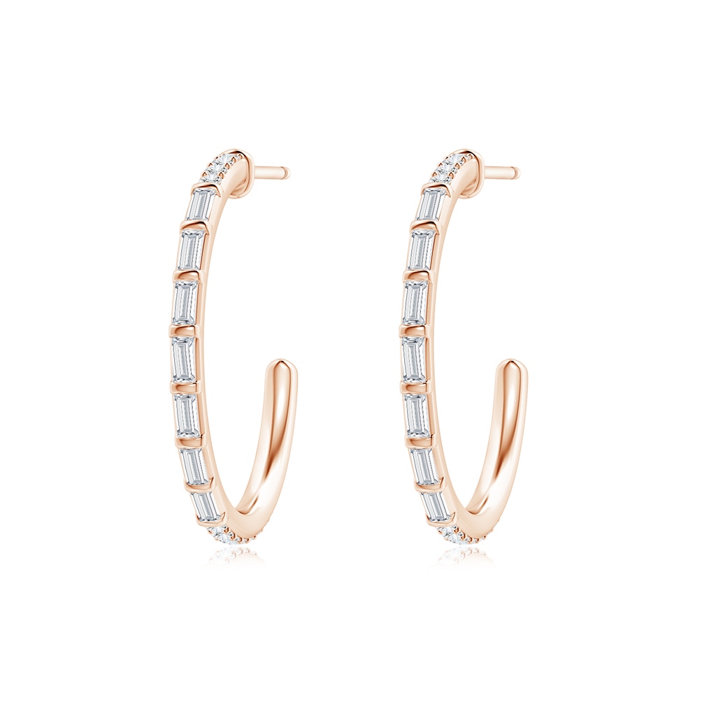 2.5x1.2mm GVS2 Baguette & Round Diamond Hoop Earrings in Rose Gold