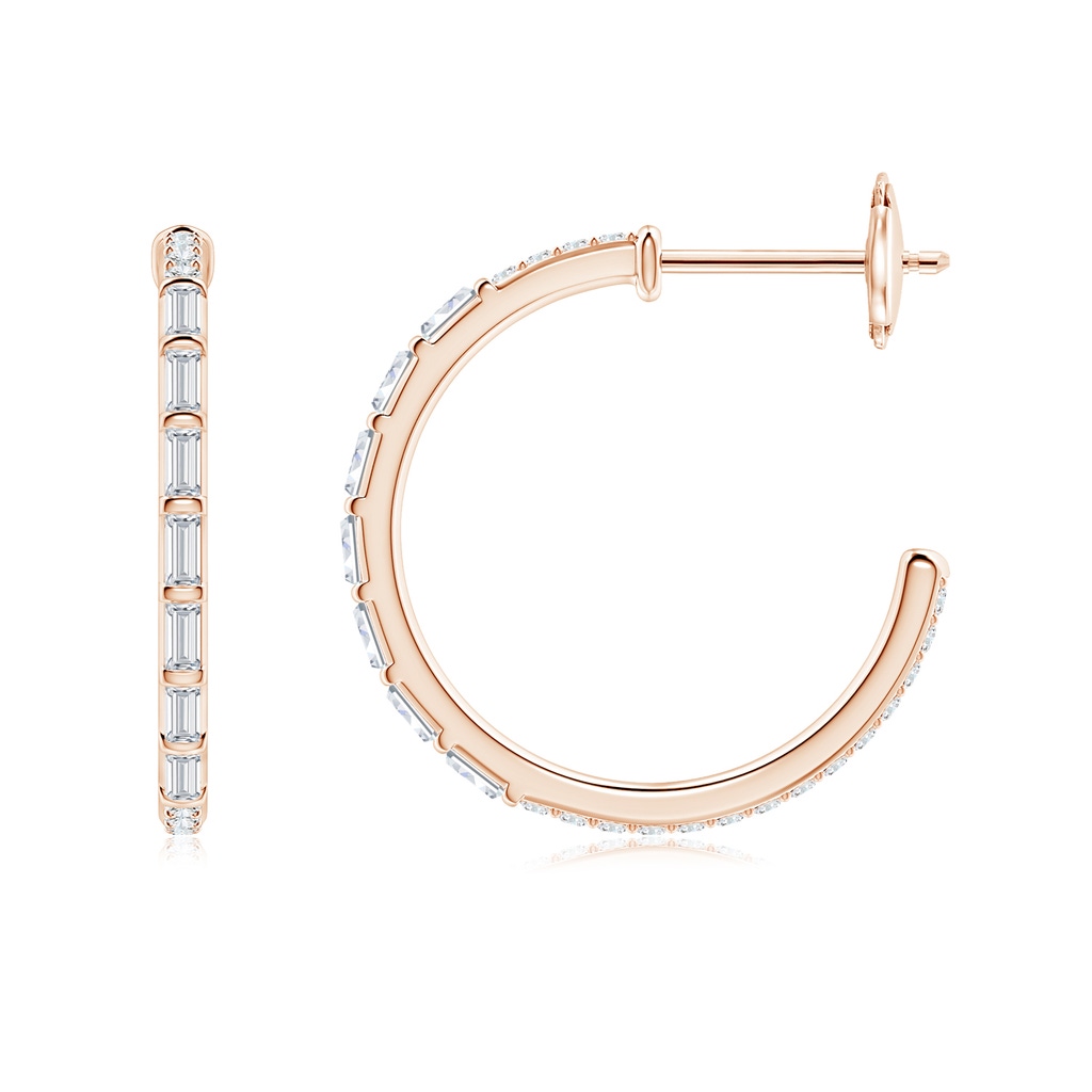 2.5x1.2mm GVS2 Baguette & Round Diamond Hoop Earrings in Rose Gold - side 199
