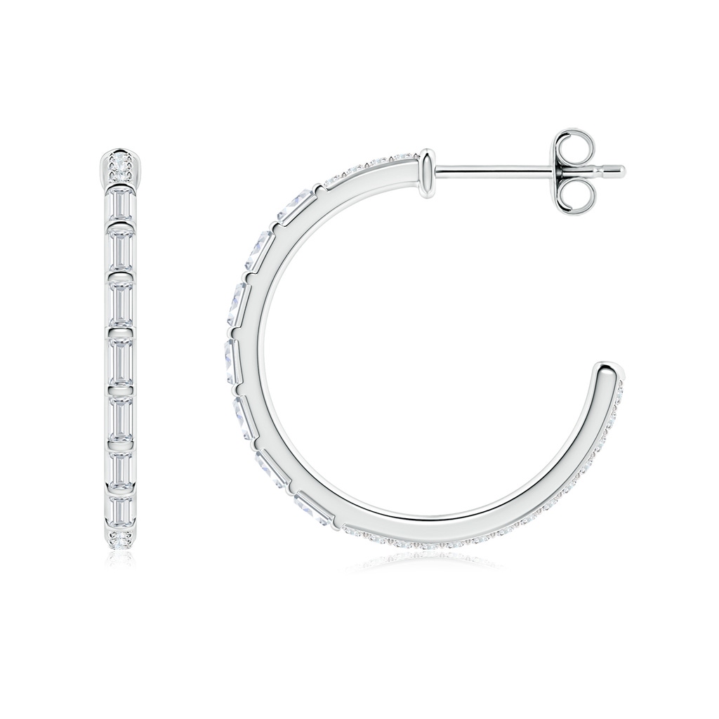 2.5x1.2mm GVS2 Baguette & Round Diamond Hoop Earrings in S999 Silver Side 199