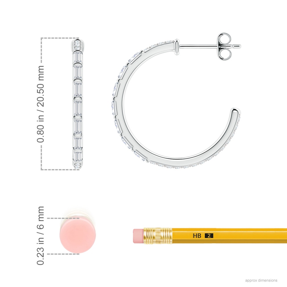 2.5x1.2mm GVS2 Baguette & Round Diamond Hoop Earrings in S999 Silver ruler
