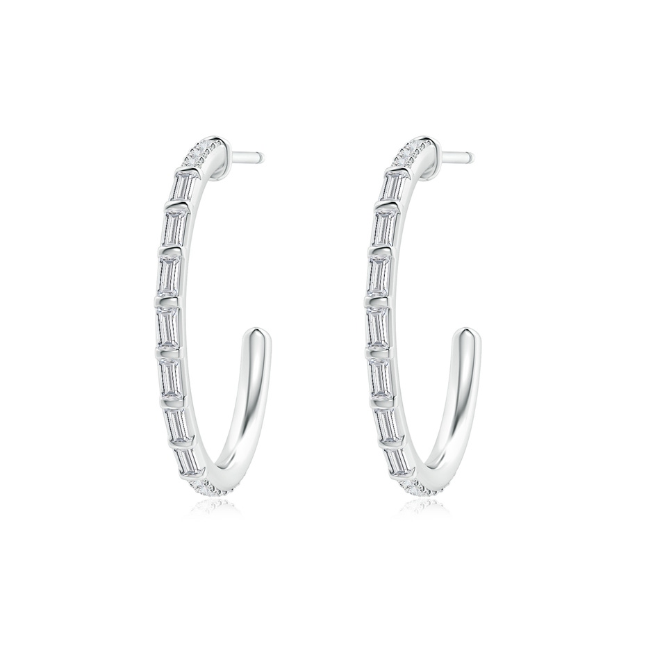 2.5x1.2mm HSI2 Baguette & Round Diamond Hoop Earrings in S999 Silver 