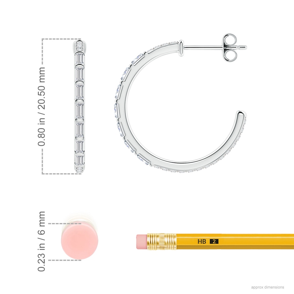 2.5x1.2mm HSI2 Baguette & Round Diamond Hoop Earrings in S999 Silver ruler