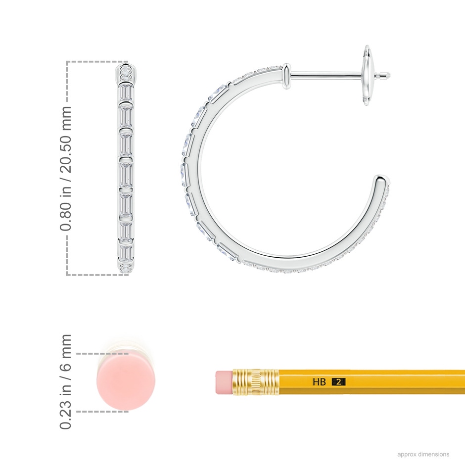 2.5x1.2mm HSI2 Baguette & Round Diamond Hoop Earrings in White Gold ruler