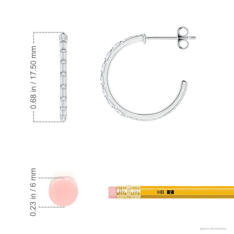 2x1mm GVS2 Baguette & Round Diamond Hoop Earrings in S999 Silver ruler