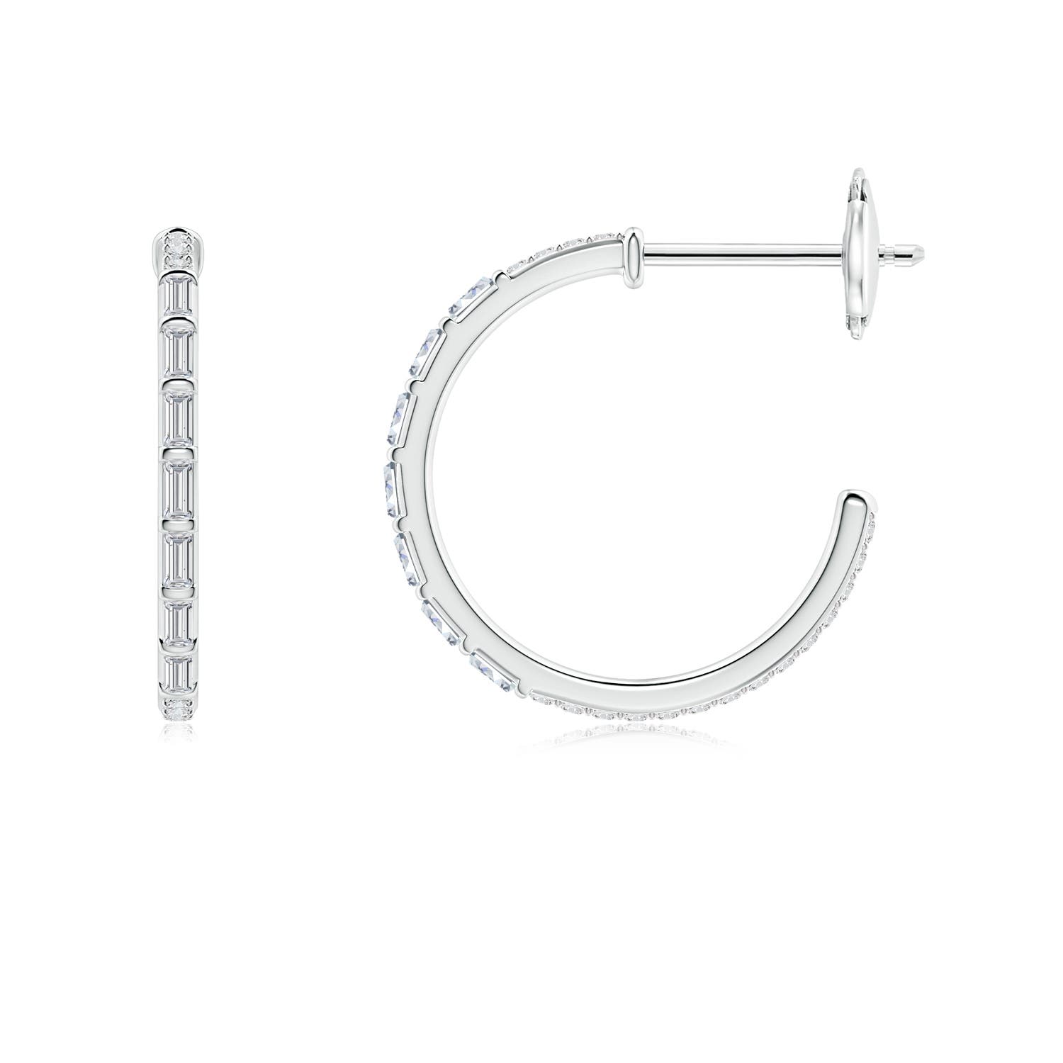 2x1mm HSI2 Baguette & Round Diamond Hoop Earrings in White Gold - side 2