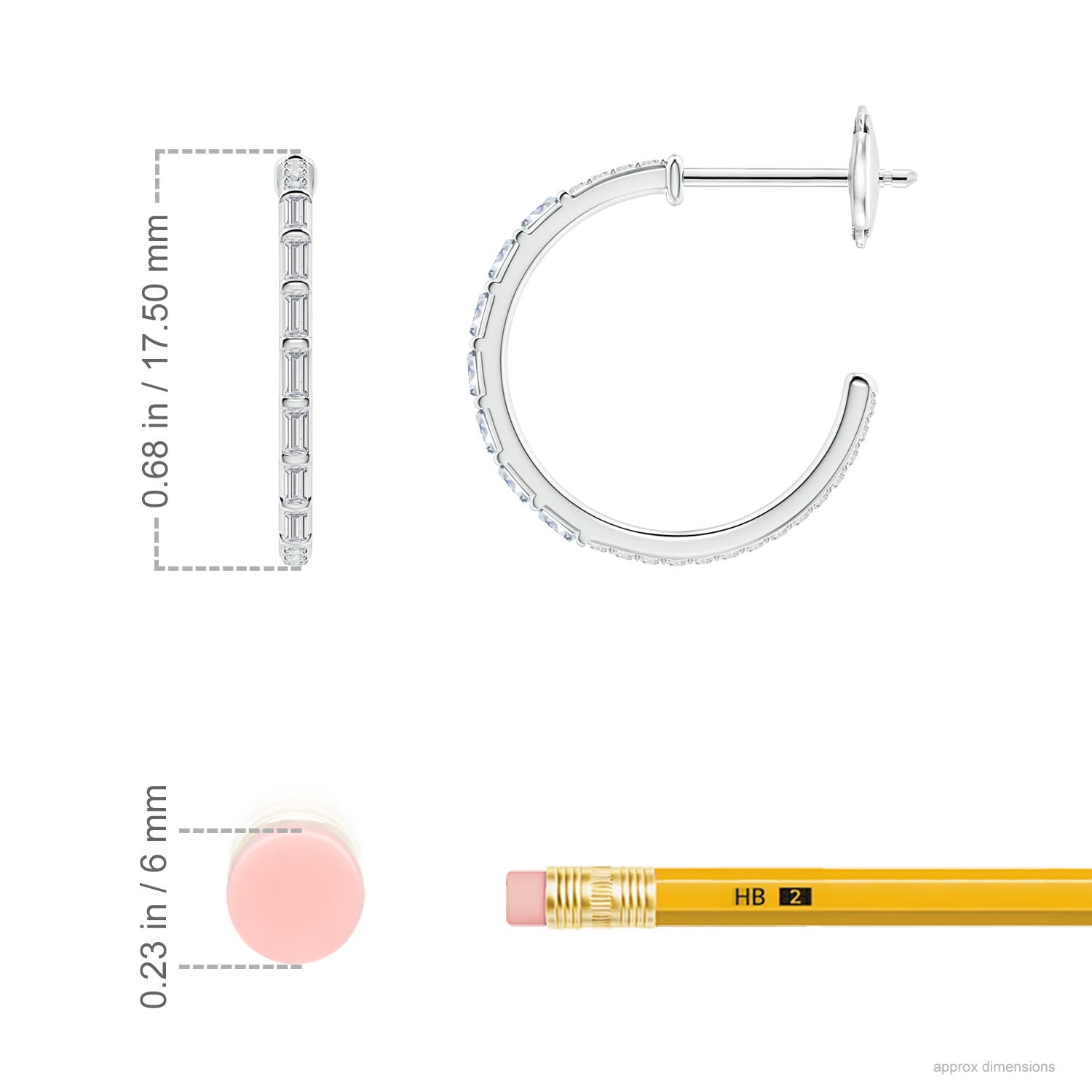 2x1mm HSI2 Baguette & Round Diamond Hoop Earrings in White Gold - ruler