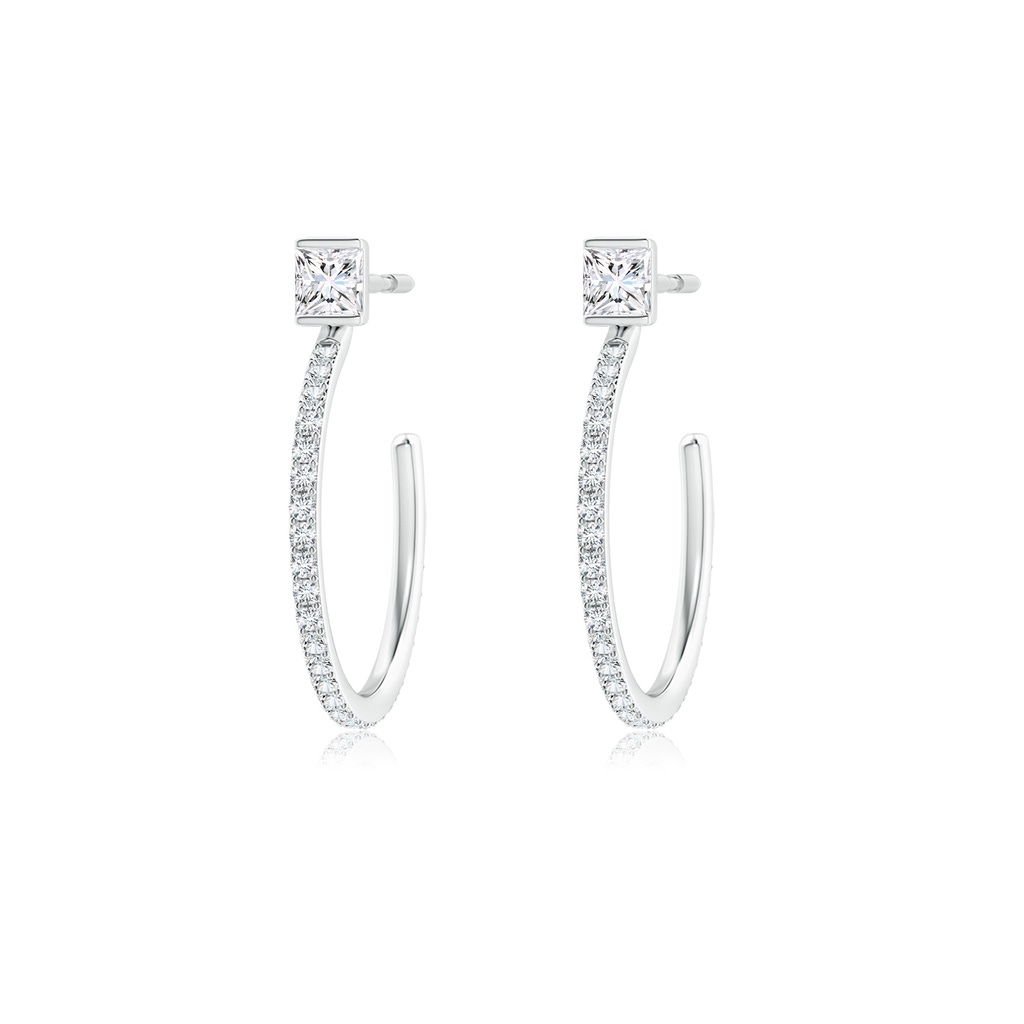 2.7mm GVS2 Princess & Round Diamond Hoop Earrings in S999 Silver