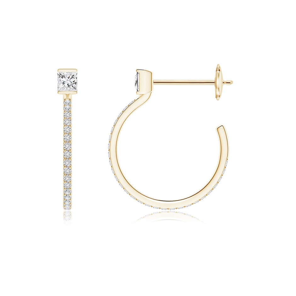 2.7mm HSI2 Princess & Round Diamond Hoop Earrings in Yellow Gold side 199