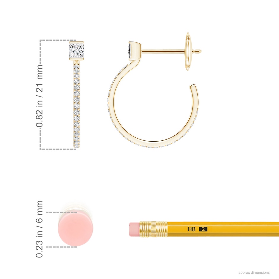 2.7mm HSI2 Princess & Round Diamond Hoop Earrings in Yellow Gold ruler