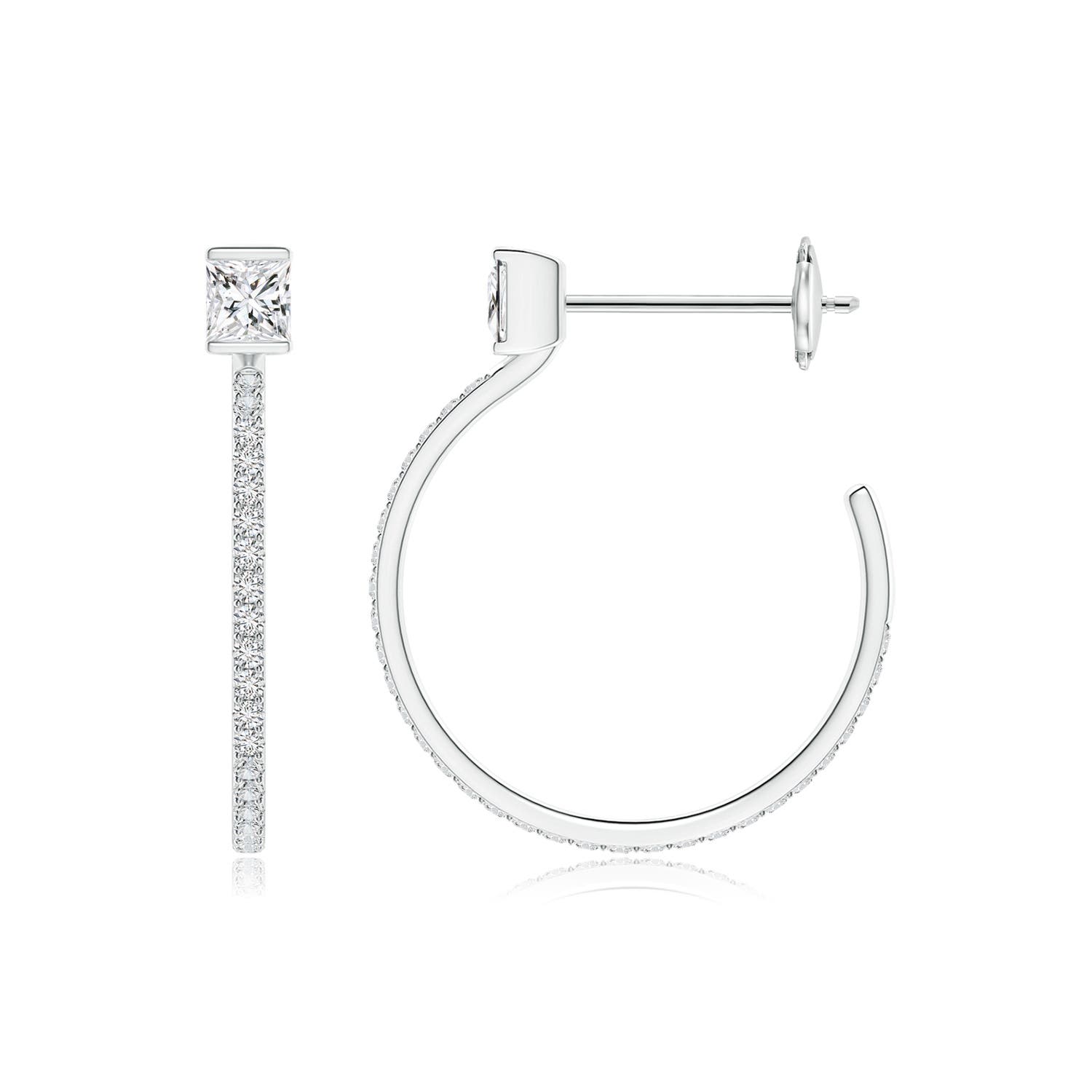 3.1mm HSI2 Princess & Round Diamond Hoop Earrings in White Gold - side 2
