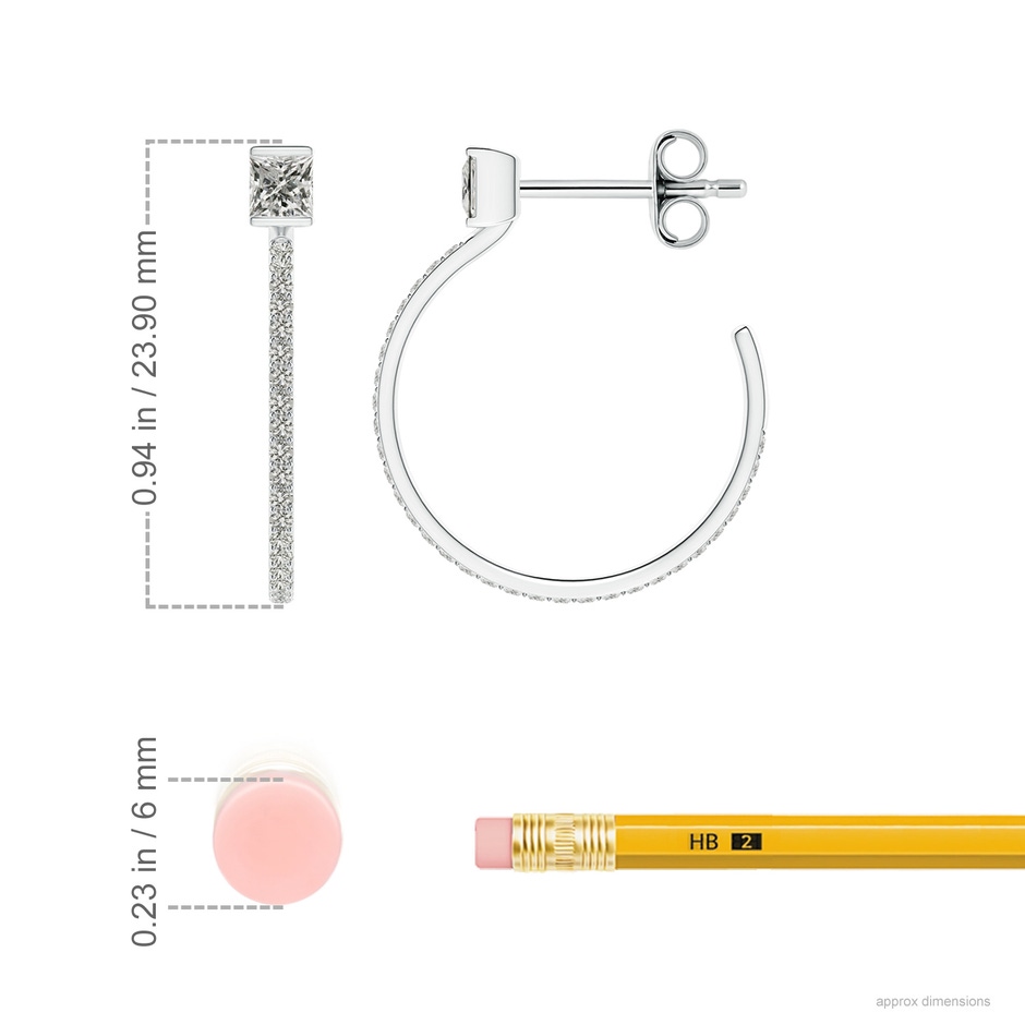 3.1mm KI3 Princess & Round Diamond Hoop Earrings in S999 Silver ruler