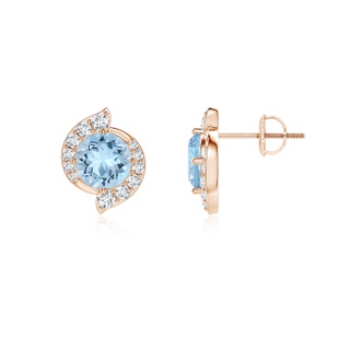 6mm AAA Round Aquamarine and Diamond Swirl Stud Earrings in 9K Rose Gold