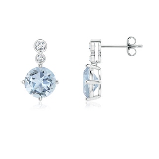 7mm A Round Aquamarine Dangle Earrings with Bezel-Set Diamonds in S999 Silver