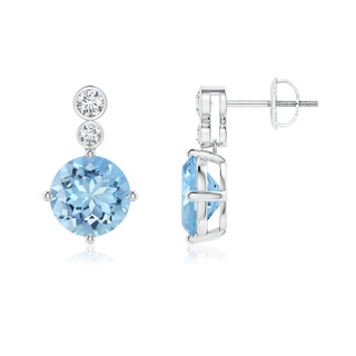 8mm AAAA Round Aquamarine Dangle Earrings with Bezel-Set Diamonds in P950 Platinum