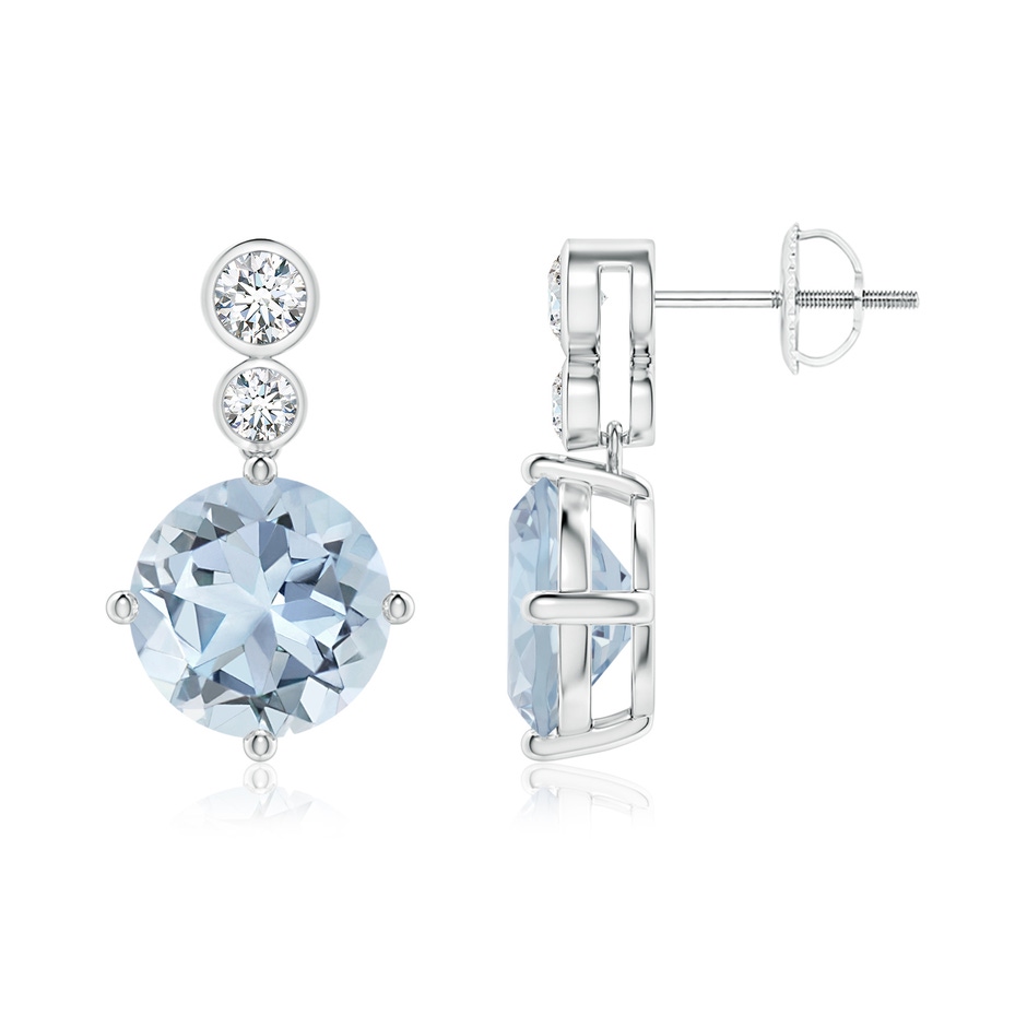 9mm A Round Aquamarine Dangle Earrings with Bezel-Set Diamonds in P950 Platinum 