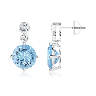 9mm AAAA Round Aquamarine Dangle Earrings with Bezel-Set Diamonds in P950 Platinum