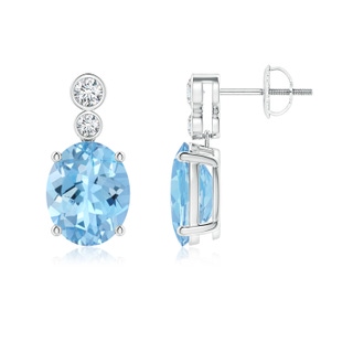 10x8mm AAAA Oval Aquamarine Dangle Earrings with Bezel-Set Diamonds in P950 Platinum