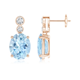 11x9mm AAA Oval Aquamarine Dangle Earrings with Bezel-Set Diamonds in Rose Gold