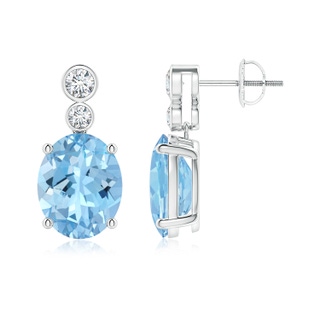 11x9mm AAAA Oval Aquamarine Dangle Earrings with Bezel-Set Diamonds in P950 Platinum