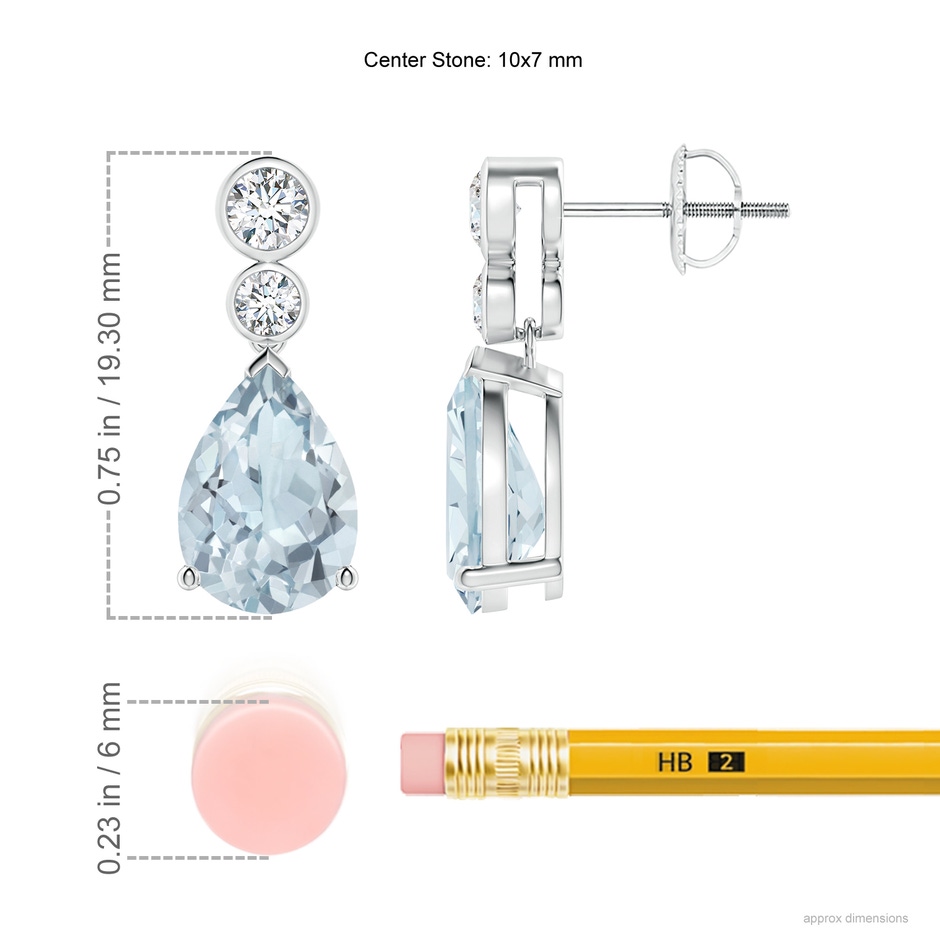 10x7mm A Pear Aquamarine Dangle Earrings with Bezel-Set Diamonds in P950 Platinum ruler