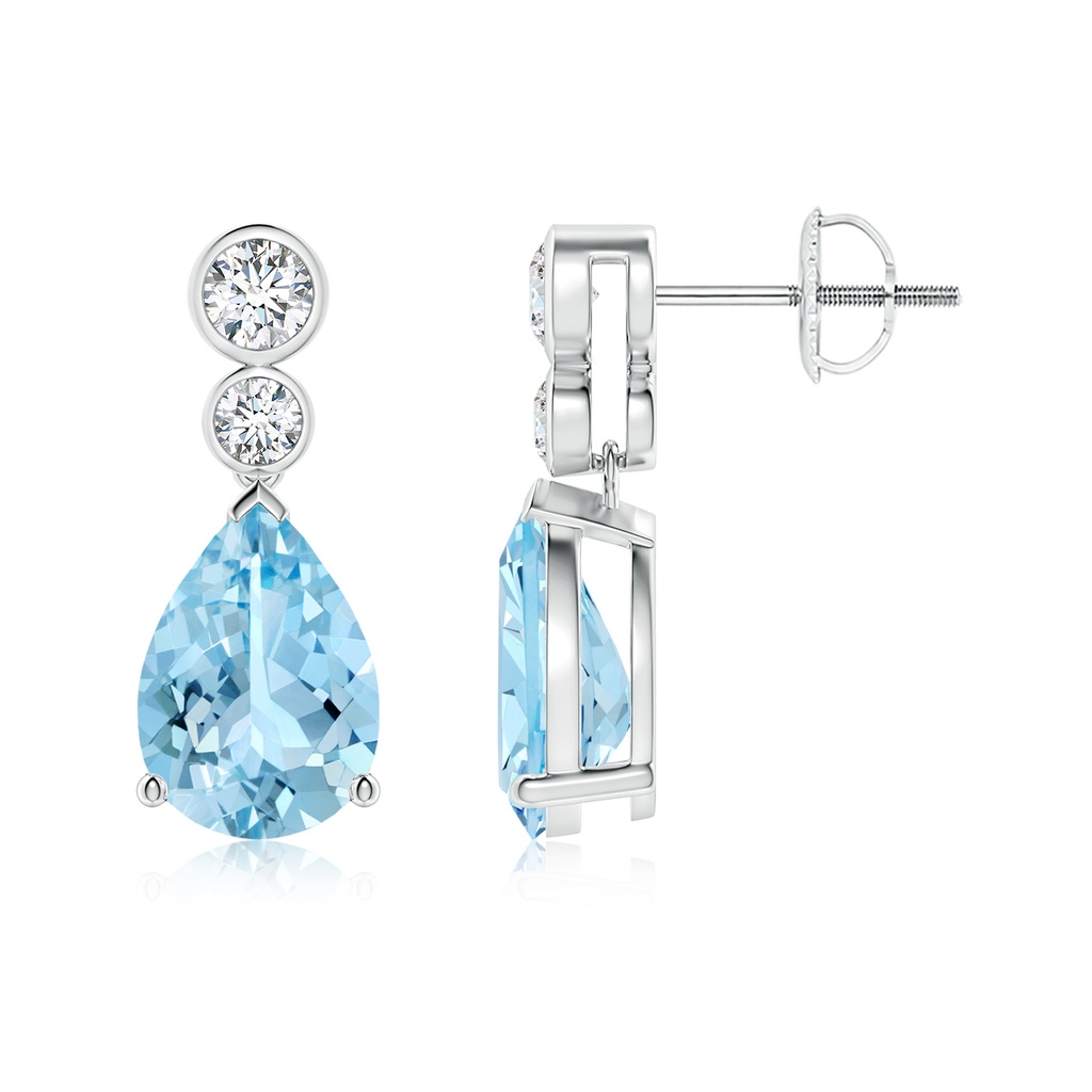 10x7mm AAAA Pear Aquamarine Dangle Earrings with Bezel-Set Diamonds in P950 Platinum