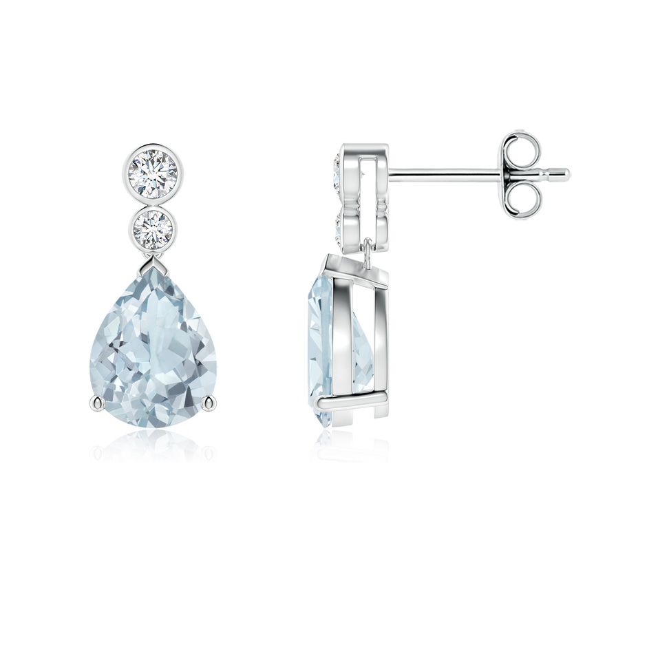 8x6mm A Pear Aquamarine Dangle Earrings with Bezel-Set Diamonds in S999 Silver 