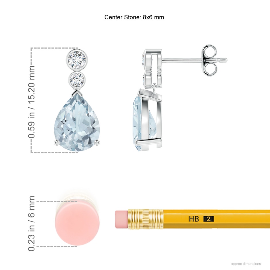 8x6mm A Pear Aquamarine Dangle Earrings with Bezel-Set Diamonds in S999 Silver ruler