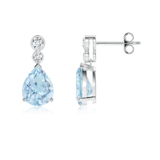 8x6mm AA Pear Aquamarine Dangle Earrings with Bezel-Set Diamonds in S999 Silver