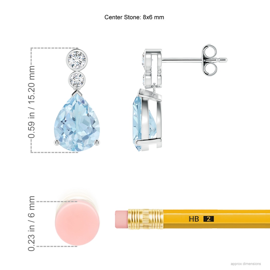 8x6mm AA Pear Aquamarine Dangle Earrings with Bezel-Set Diamonds in S999 Silver ruler