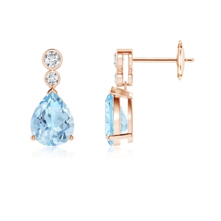 8x6mm AAA Pear Aquamarine Dangle Earrings with Bezel-Set Diamonds in 10K Rose Gold