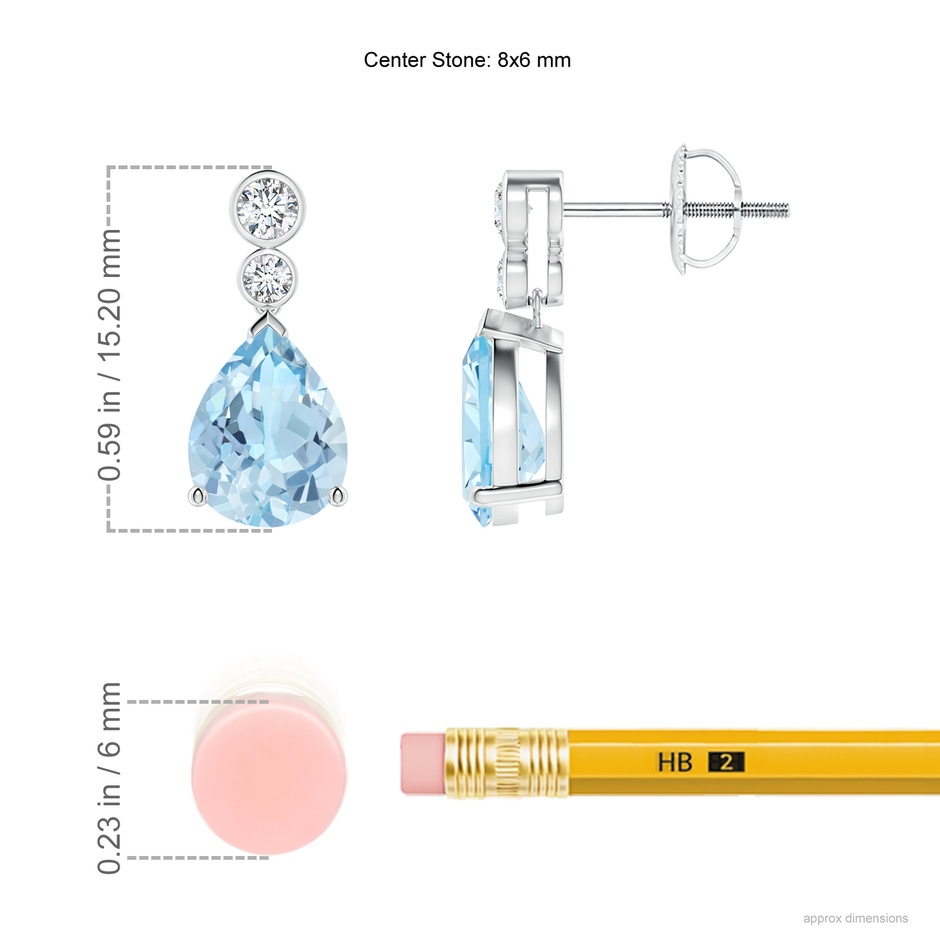 8x6mm AAA Pear Aquamarine Dangle Earrings with Bezel-Set Diamonds in P950 Platinum ruler