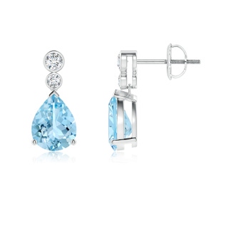 8x6mm AAAA Pear Aquamarine Dangle Earrings with Bezel-Set Diamonds in P950 Platinum