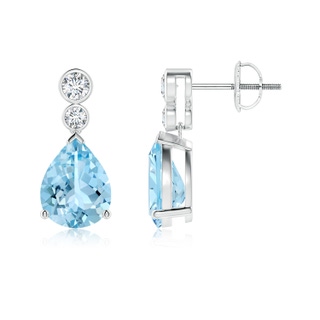 9x7mm AAAA Pear Aquamarine Dangle Earrings with Bezel-Set Diamonds in P950 Platinum