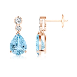 9x7mm AAAA Pear Aquamarine Dangle Earrings with Bezel-Set Diamonds in Rose Gold