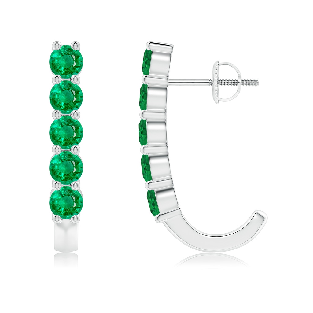 3.5mm AAA Round Emerald J-Hoop Earrings in White Gold
